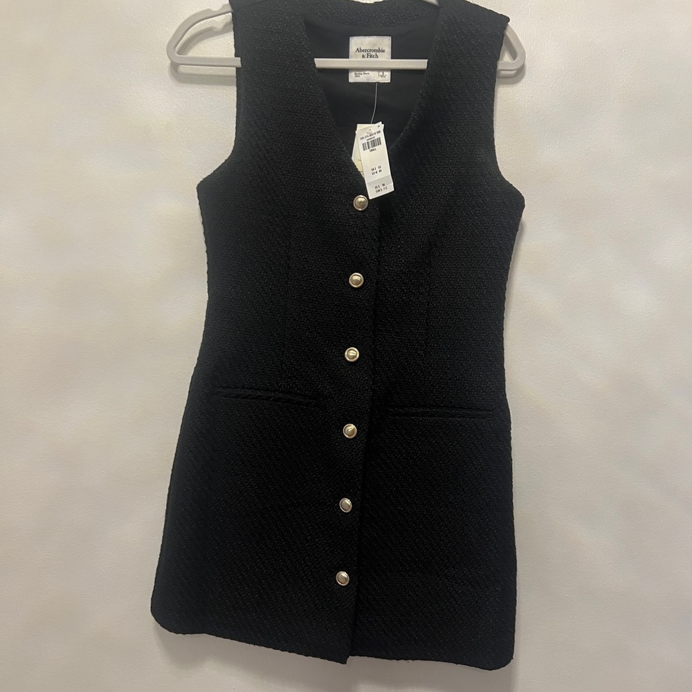 Abercrombie & Fitch Navy Tweed Button-Front Mini Dress